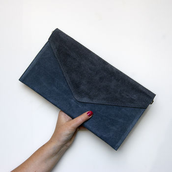 Envelope Personalised Colour Suede Leather Clutch Bag, 5 of 10