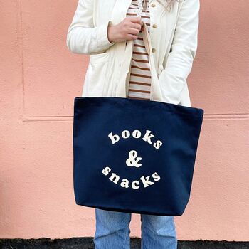 ‘Books And Snacks’ Canvas Tote Bag, 2 of 10