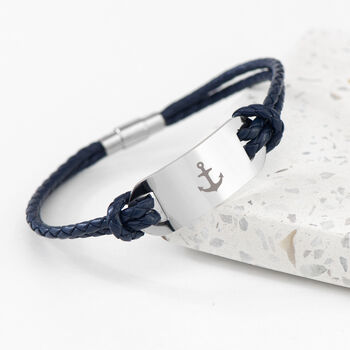 Personalised Men's Anchor Statement Leather Bracelet, 10 of 11