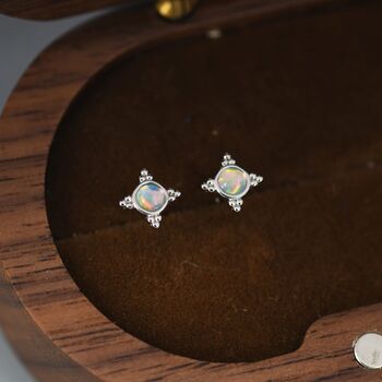 Three Dot And Opal Stud Earrings In Sterling Silver, 7 of 12