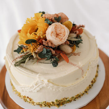 Harvest Sunflower Dried And Preserved Flower Autumn Wedding Cake Topper, 3 of 3