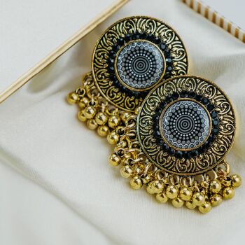 Black Round Disc Gold Plated Button Stud Earring, 2 of 2