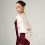 100% Mulberry Silk Scarf, Ivory Floral And Ribbon In Gift Box, thumbnail 1 of 6