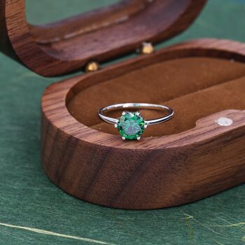 Sterling Silver One Carat Emerald Green Cz Brilliant Cut Ring, 5 of 12