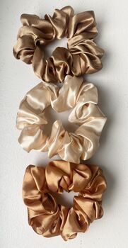Lina Soft Scrunchie Set Of Three Cream Bronze, 2 of 5