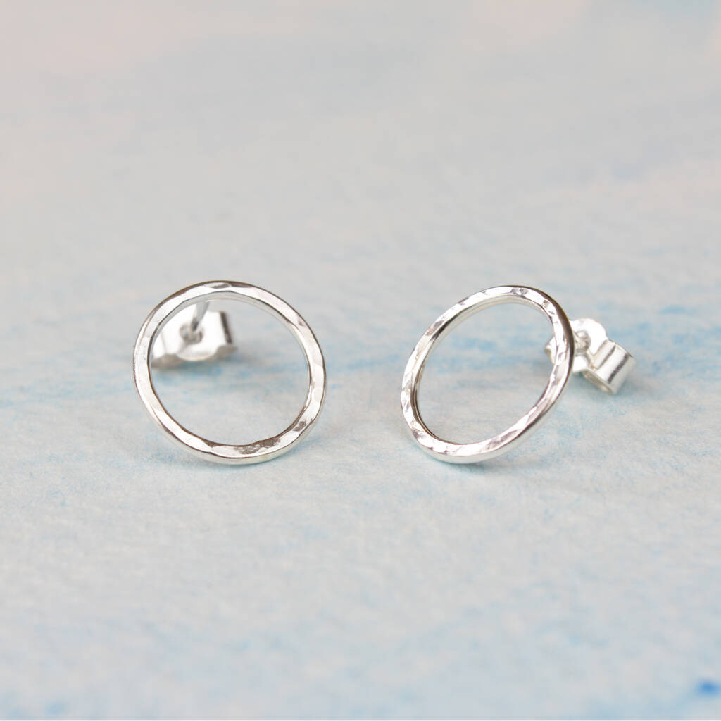 Handmade Hammered Silver Circle Stud Earrings By Louise Mary