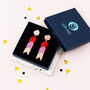 Red And Pink Chevron Statement Earrings, Geometric Acrylic Jewellery, thumbnail 2 of 6