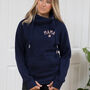 Mama Cowl Neck Hooded Sweatshirt In Navy, thumbnail 1 of 2