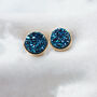 Round 18k Gold Plated Blue Druzy Stud Earrings, thumbnail 5 of 6