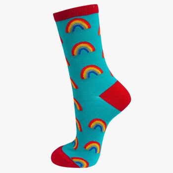 Women's Rainbow Bamboo Ankle Socks Turquoise, 2 of 2