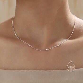Sterling Silver Minimalist Sparkle Disk Chain Choker Necklace, 2 of 12