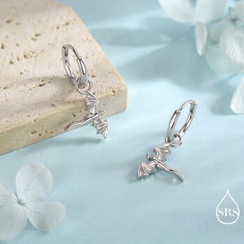 Tiny Flying Dragon Huggie Hoop In Sterling Silver, 2 of 11