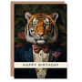 Classy Floral Suit Tiger Portrait Birthday Card For Him, thumbnail 1 of 4