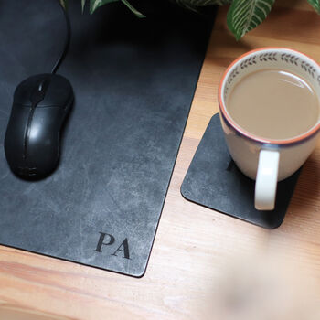 Personalised Initials Leather Mouse Pad And Coaster Set Christmas Gift For Him Or Her, 2 of 12