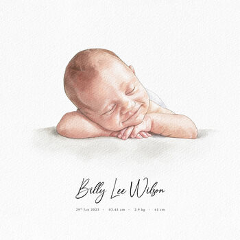 Gift For New Parents Custom Minimalist Newborn Portrait, 3 of 10