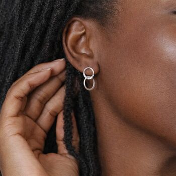 Sterling Silver Linked Hammered Hoop Stud Earrings – 9mm, 2 of 9