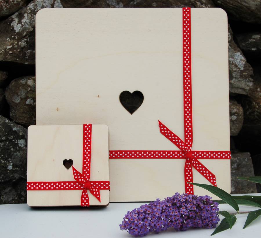 Set Of Four Or Six Wooden Heart Placemats By My Blue Dog