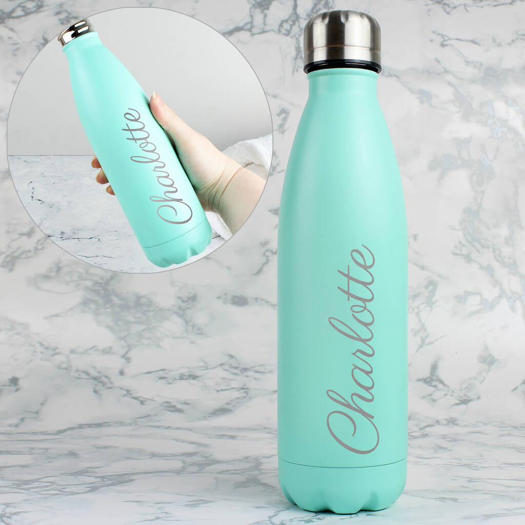 Personalised Metal Mint Green Insulated Drinks Bottle By Sassy Bloom As