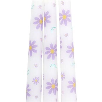 Set Of Three Purple Daisy Taper Candles, 2 of 2