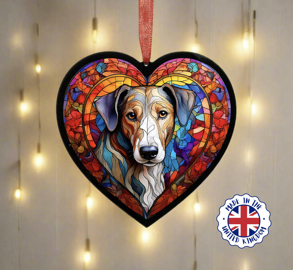 Lurcher Stained Glass Effect Heart Suncatcher, 1 of 5