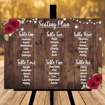 Wedding Table Seating Plan With Printed Red Flowers, 2 of 2