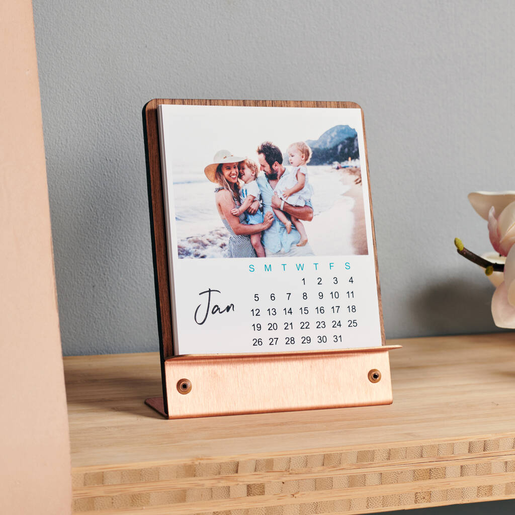 Personalised Copper And Walnut Photo Calendar By Oakdene Designs