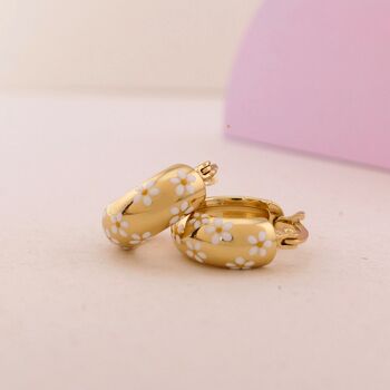 White Daisy Flower 18ct Gold Plated Huggie Hoop Earrings, 4 of 6