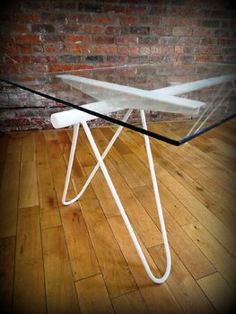 Modern Industrial Glass Hairpin Table White 349, 4 of 5