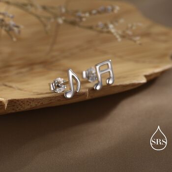 Mismatched Music Notes Stud Earrings In Sterling Silver, 3 of 12