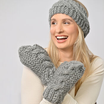Cable Mittens And Headband Intermediate Knitting Kit, 4 of 7