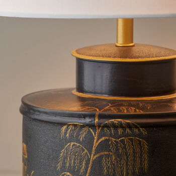 Japanese Black Hand Painted Metal Table Lamp Base, 8 of 10