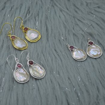 Mother Of Pearl Pink Tourmaline Silver Earrings, 5 of 9