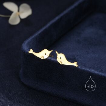 Sterling Silver Narwhal Unicorn Whale Stud Earrings, 2 of 12