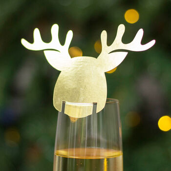 Gold Reindeer Glass Drink Toppers Pack Of 10 For Christmas, 4 of 4