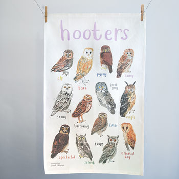 'Hooters' Illustrated Bird Tea Towel, 3 of 3