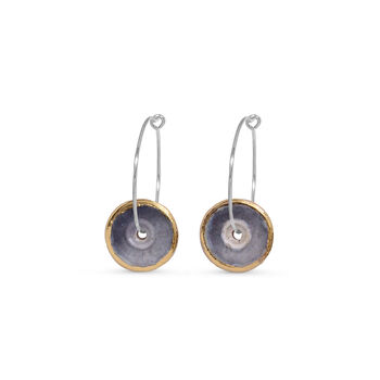 Ceramic, Glass And Gold Smoky Purple Sterling Silver Hoop Earrings, 7 of 7