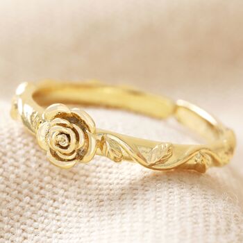 Adjustable Birth Flower Ring In Gold Plating, 9 of 11