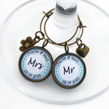 Eight Personalised Wedding Top Table Wine Charms, 5 of 8