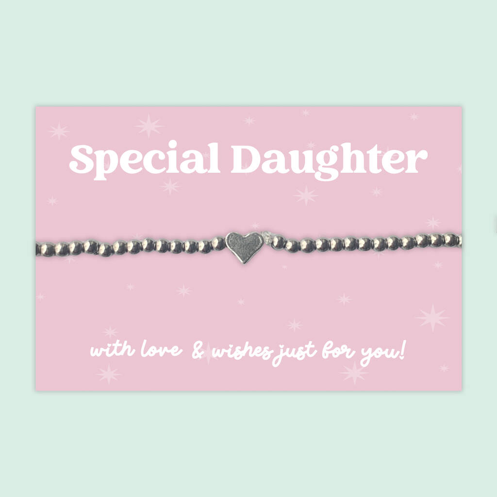 Special Daughter Heart Charm Stretch Bracelet, Stainless Steel, 1 of 4