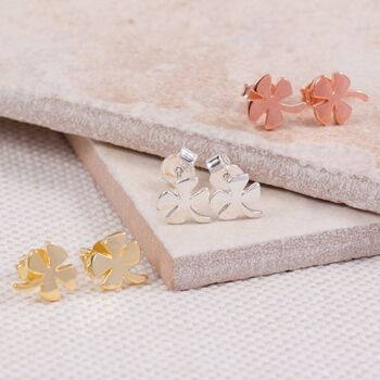 Lucky Solid Clover Silver Stud Earrings, 2 of 5
