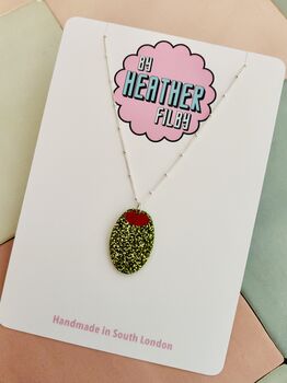 Olive Charm Necklace / Martini Lover Gift / Foodie Statement Necklace/ Italian Summer Aesthetic/ Cocktail Inspired Accessory, 5 of 5