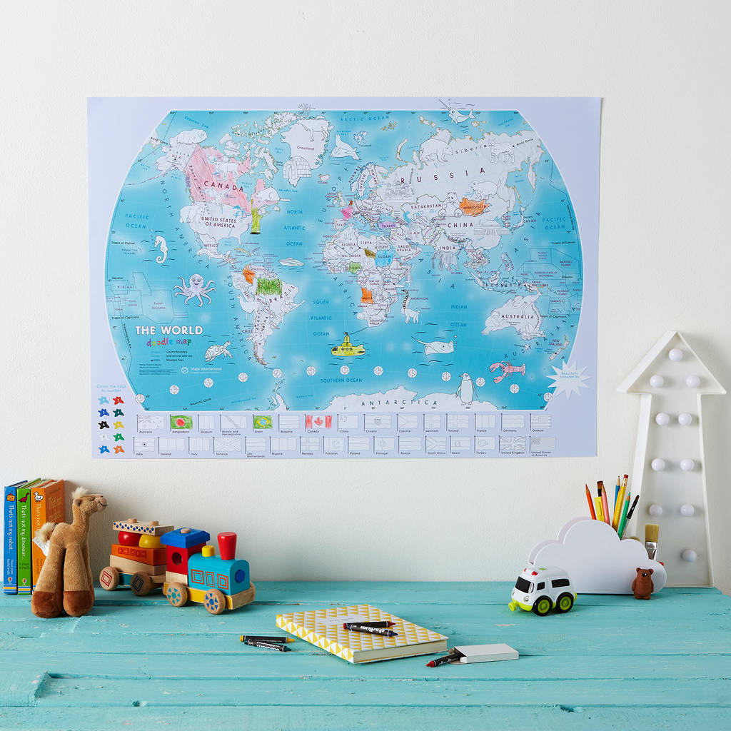 Doodle World Map By Maps International | notonthehighstreet.com