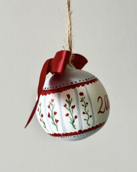 Custom Hand Painted Christmas Bauble Burgundy And Blue, 2 of 12