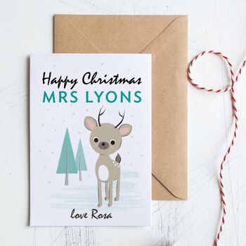 Teacher Christmas Card Personalised With Cute Deer, 2 of 2