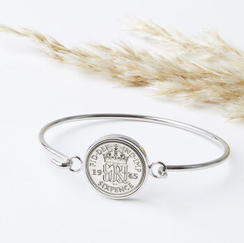 Sixpence 1945 80th Birthday Bangle Bracelet, 2 of 10