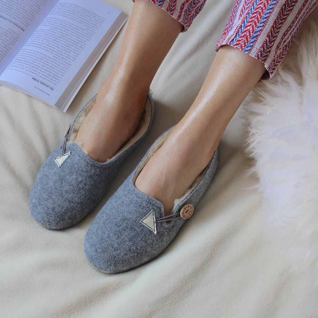 Grey Felt Wool Women's Slippers By Onaie, 1 of 3