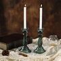 Two Tall Glass Candle Colored Taper Candlestick Holder, thumbnail 2 of 6
