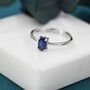 Sterling Silver Created Blue Sapphire Oval Ring, thumbnail 3 of 12