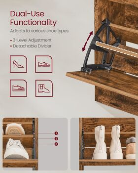 Three Tier Shoe Cabinet With Flip Doors And Shelf, 8 of 12