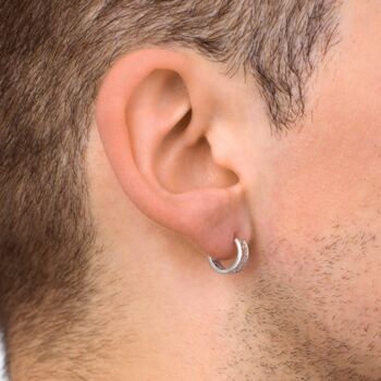 925 Sterling Silver Patterned Chunky Hoop Earring, 5 of 10